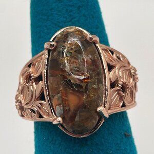 Matrix Fire Opal 10.25 ctw Solitaire Ring. 14K YG Over & Platinum Over Copper! 7